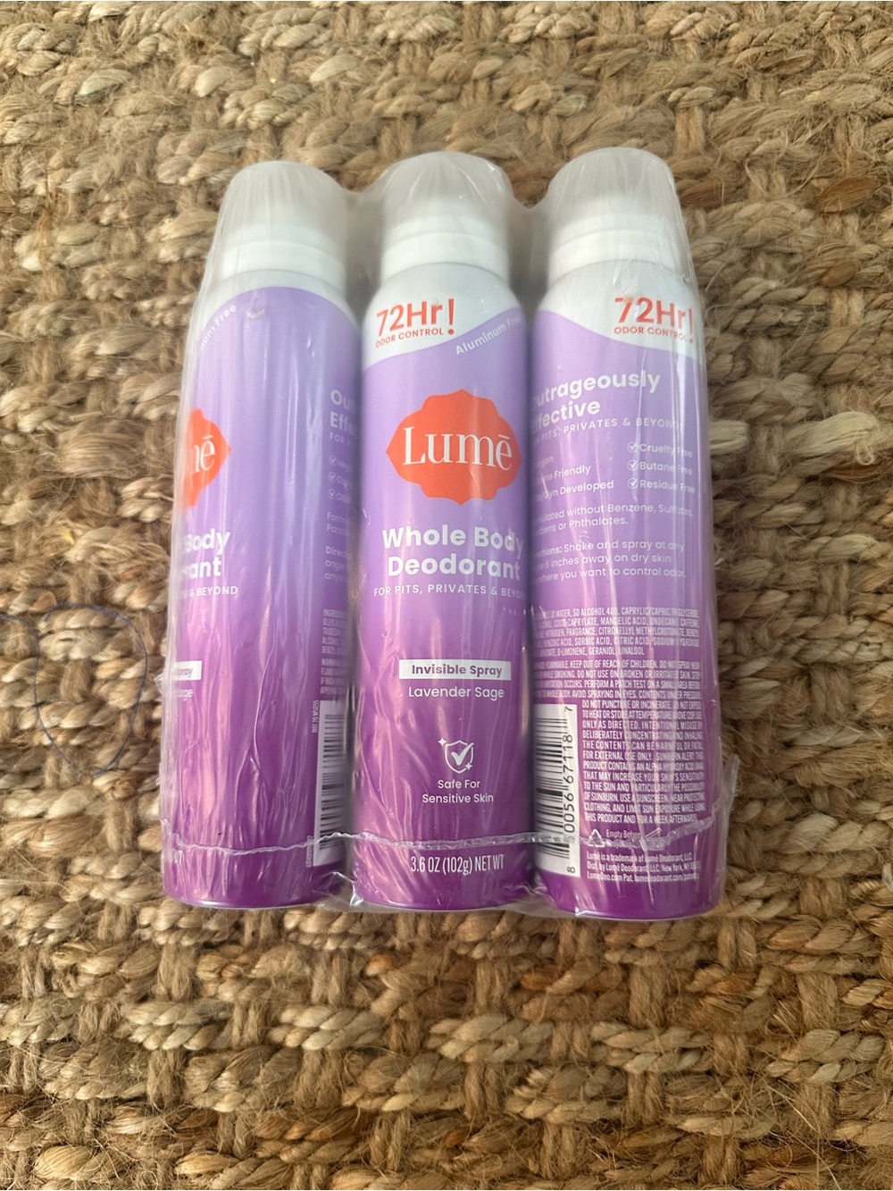 New 3 Pack Lumē Whole Body Deodorant Spray - Lavender Sage (Purple)